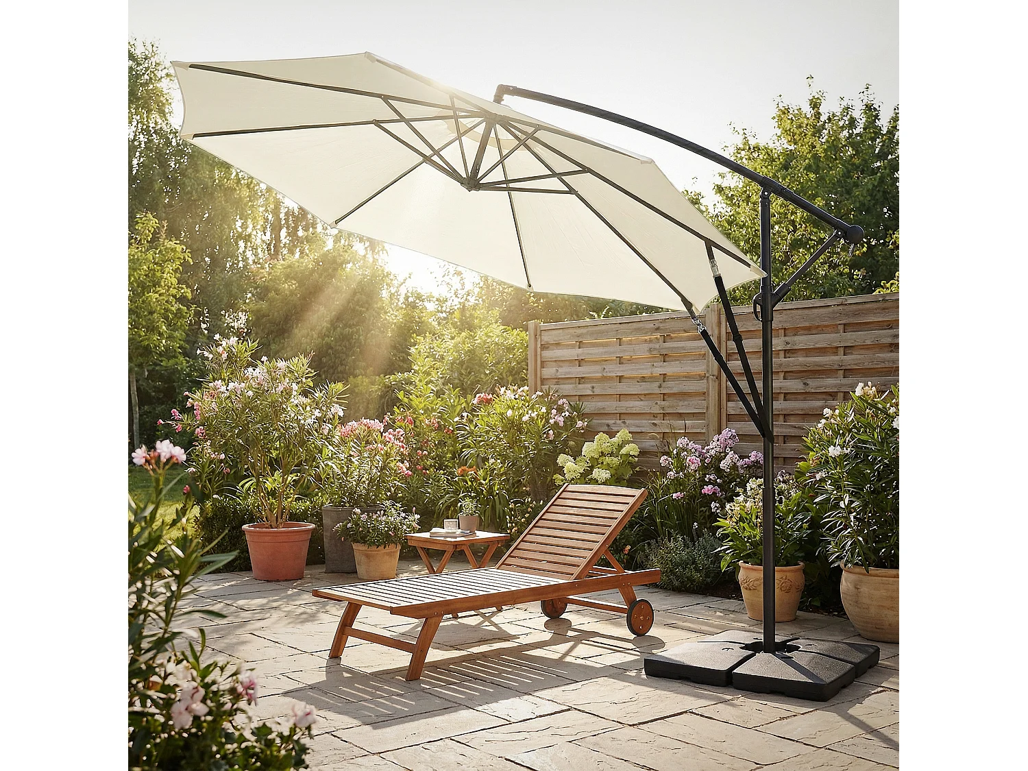 ML-Design Sombrilla de jardín Ø300cm de aluminio beige parasol volafiza de terraza con soporte, giratoria 360° e inclinable con manivela