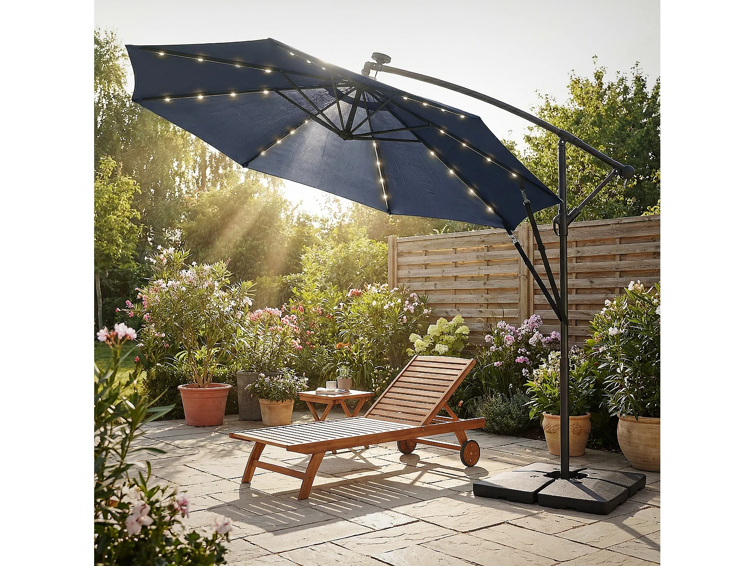 ML-Design Sombrilla de jardín con LED solar Ø300cm de aluminio azul marino parasol volafiza de terraza con soporte, giratoria 360° e inclinable