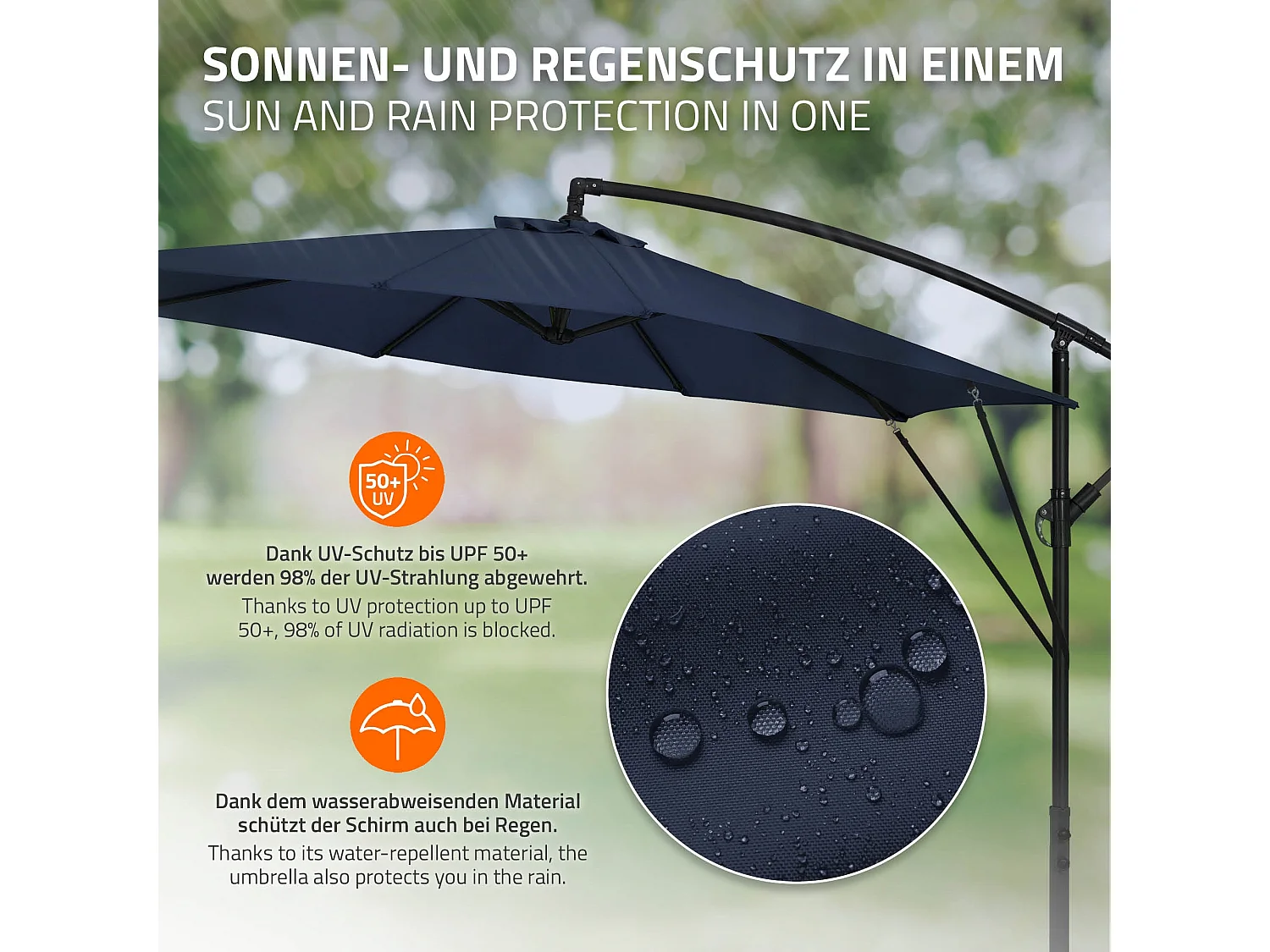 ML-Design Sombrilla de jardín Ø300cm de aluminio azul marino parasol volafiza de terraza con soporte, giratoria 360° e inclinable con manivela