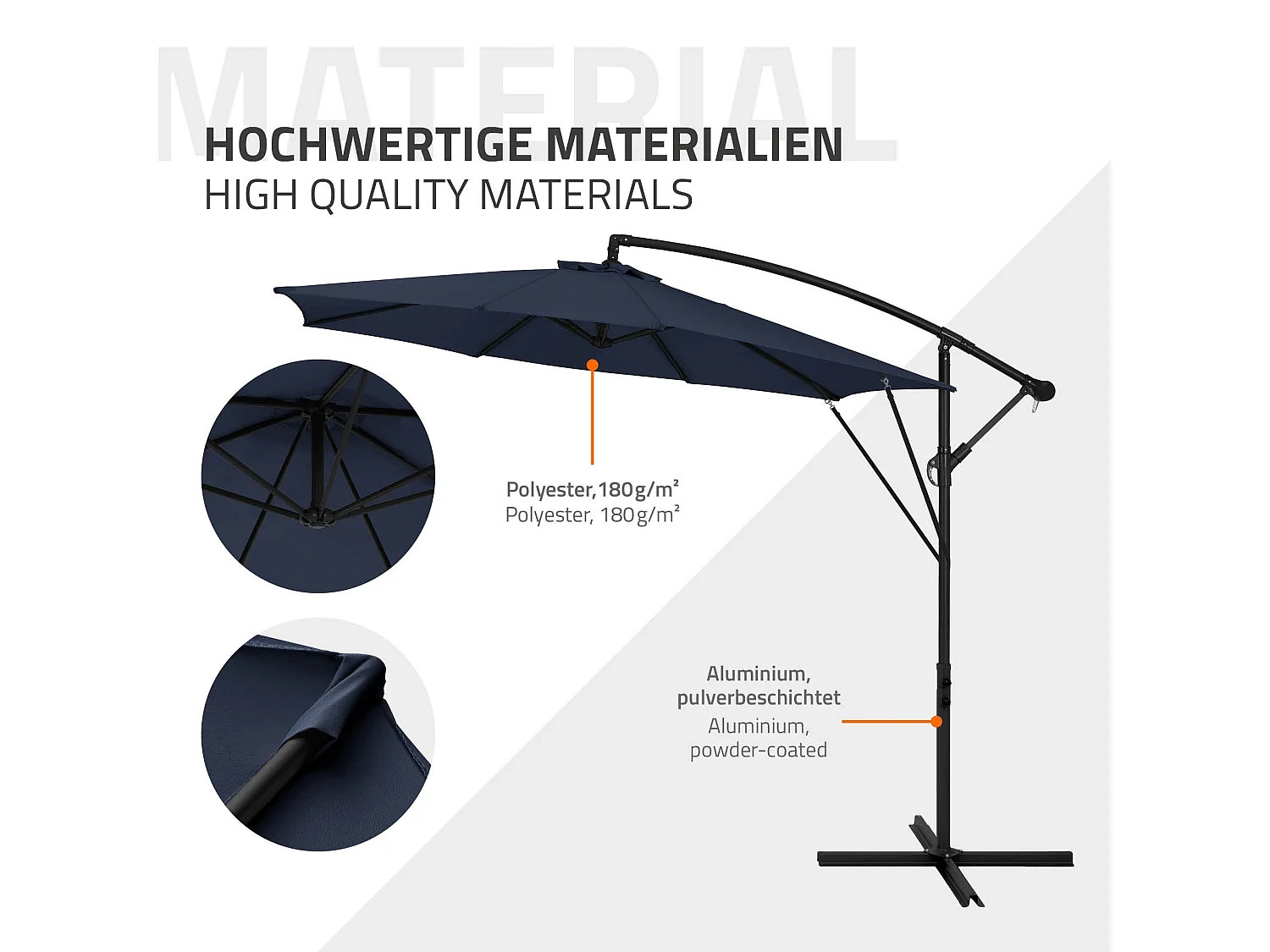 ML-Design Sombrilla de jardín Ø300cm de aluminio azul marino parasol volafiza de terraza con soporte, giratoria 360° e inclinable con manivela