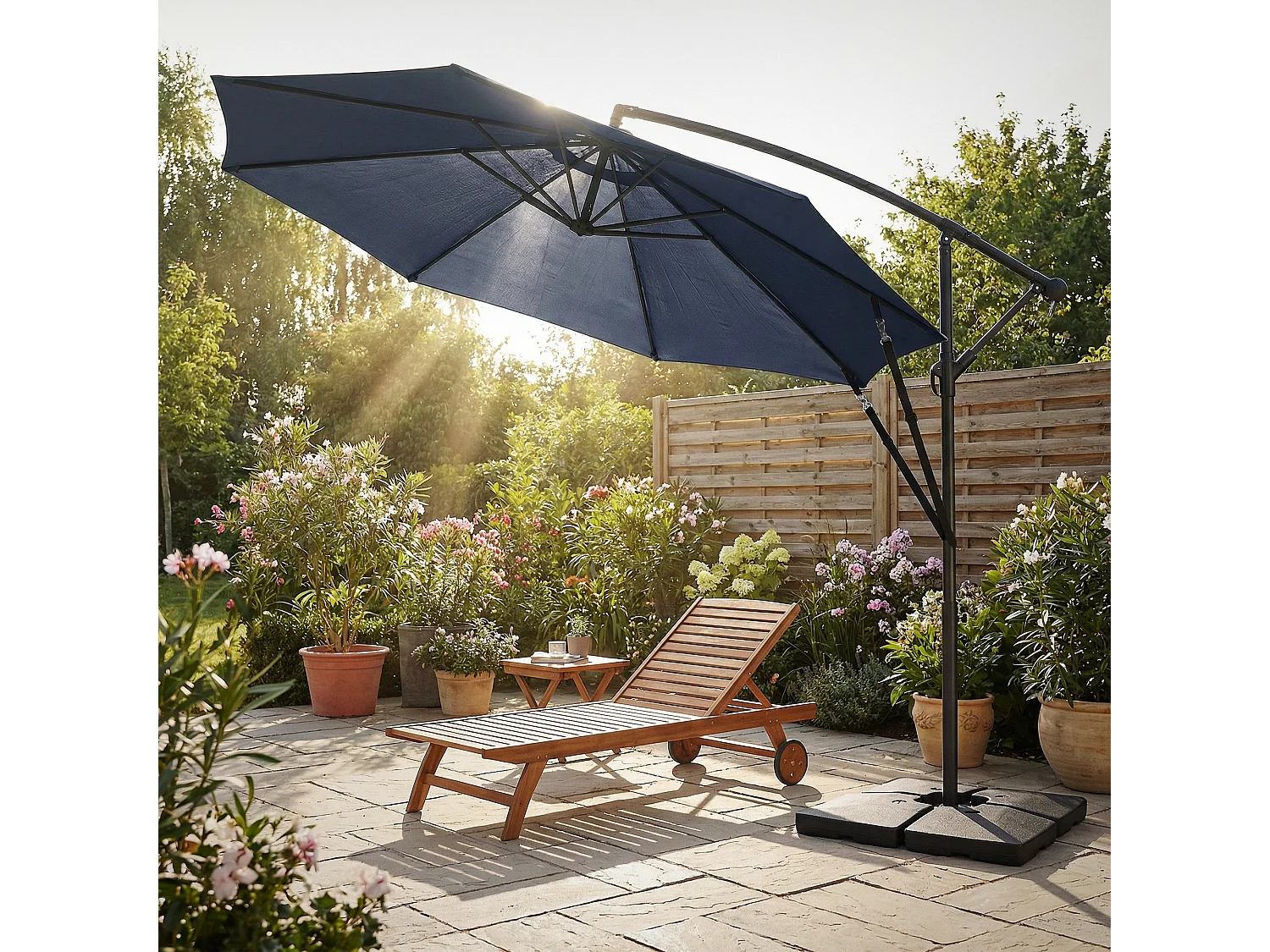 ML-Design Sombrilla de jardín Ø300cm de aluminio azul marino parasol volafiza de terraza con soporte, giratoria 360° e inclinable con manivela