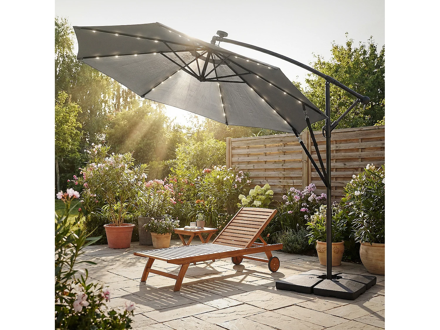ML-Design Sombrilla de jardín con LED solar Ø300cm de aluminio antracita parasol volafiza de terraza con soporte, giratoria 360° e inclinable