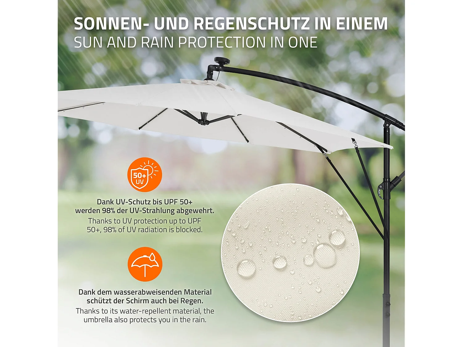 ML-Design Sombrilla de jardín con LED solar Ø300cm de aluminio beige parasol volafiza de terraza con soporte, giratoria 360° e inclinable