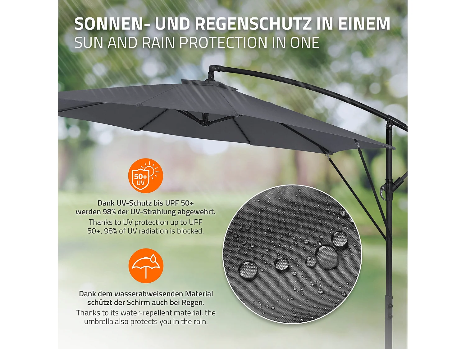 ML-Design Sombrilla de jardín Ø300cm de aluminio antracita parasol volafiza de terraza con soporte, giratoria 360° e inclinable con manivela