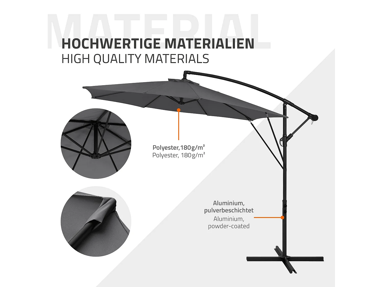 ML-Design Sombrilla de jardín Ø300cm de aluminio antracita parasol volafiza de terraza con soporte, giratoria 360° e inclinable con manivela