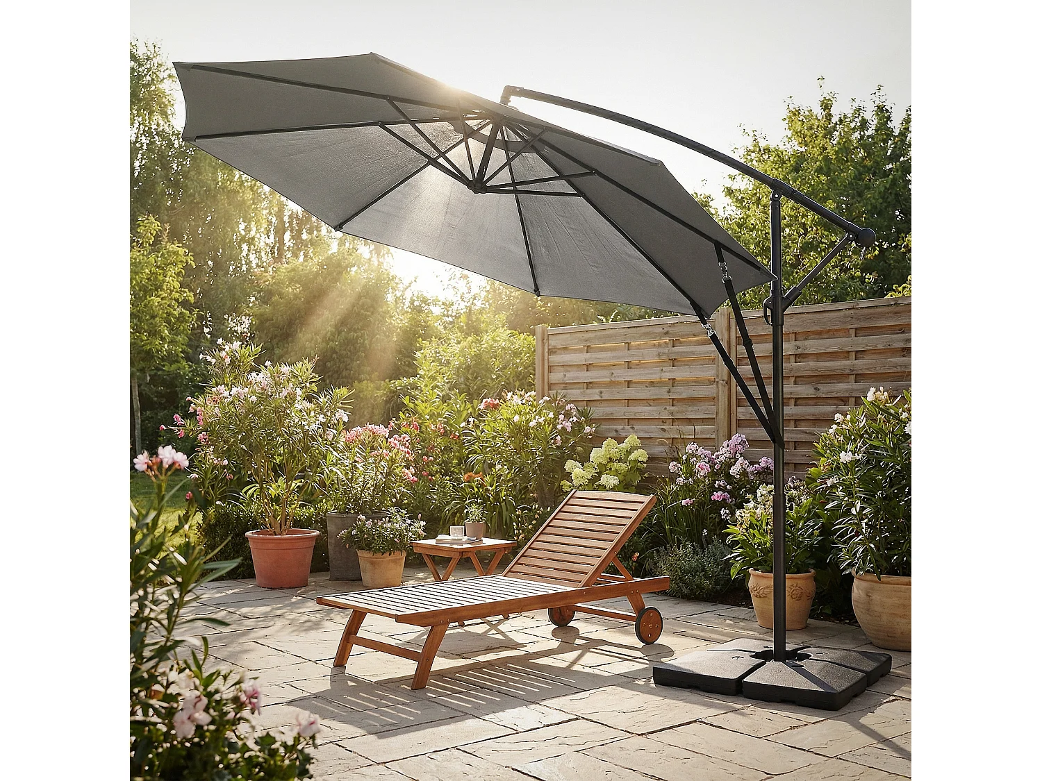 ML-Design Sombrilla de jardín Ø300cm de aluminio antracita parasol volafiza de terraza con soporte, giratoria 360° e inclinable con manivela