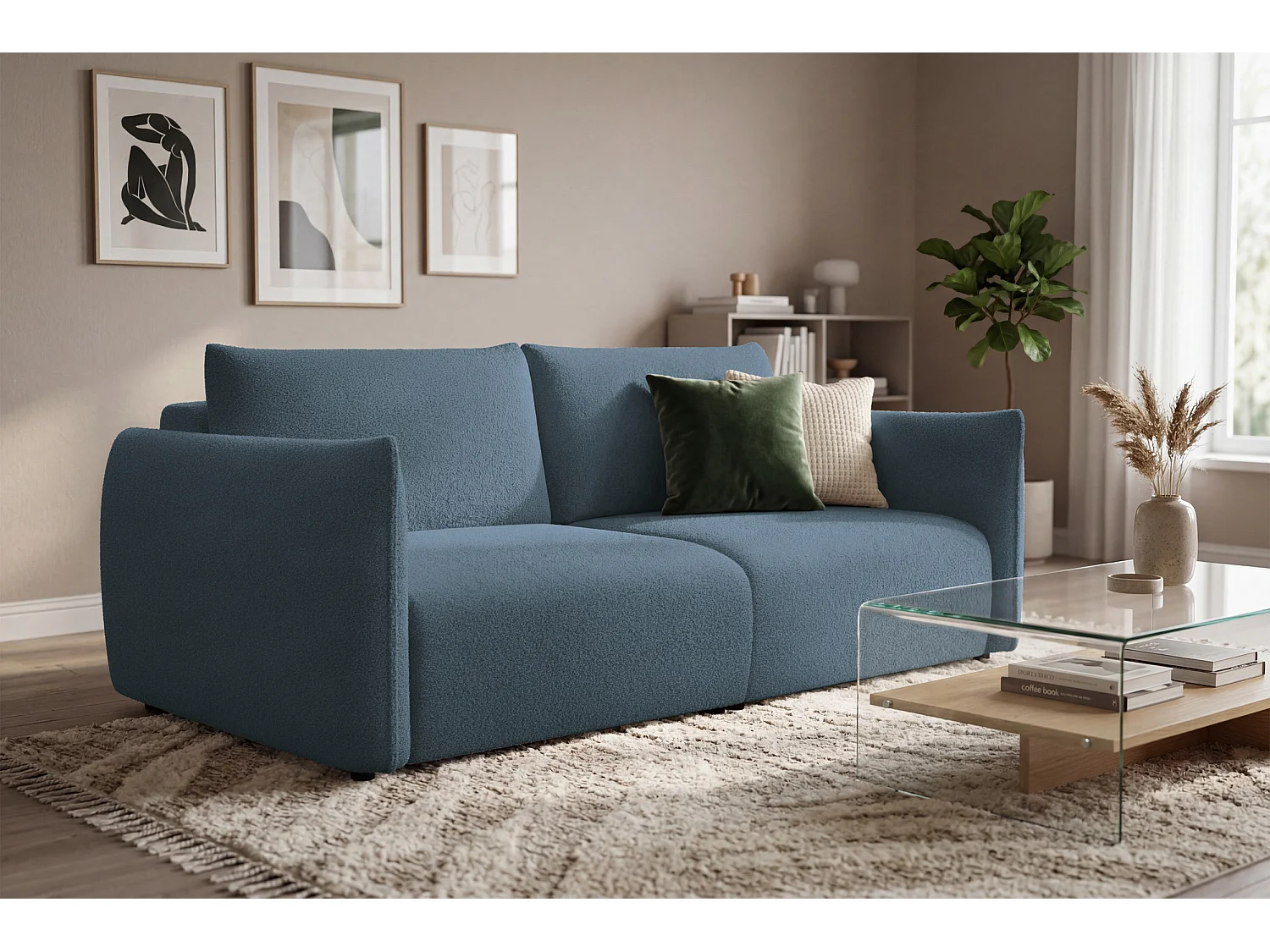 Sofa 3-Sitzer TAUER, Bouclé-Stoff blau