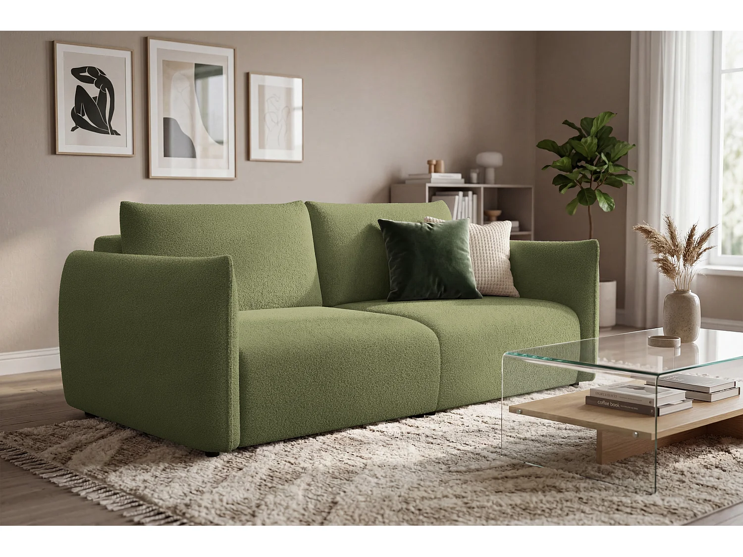 CANAPÉ TAUER 3 places, tissu bouclé vert