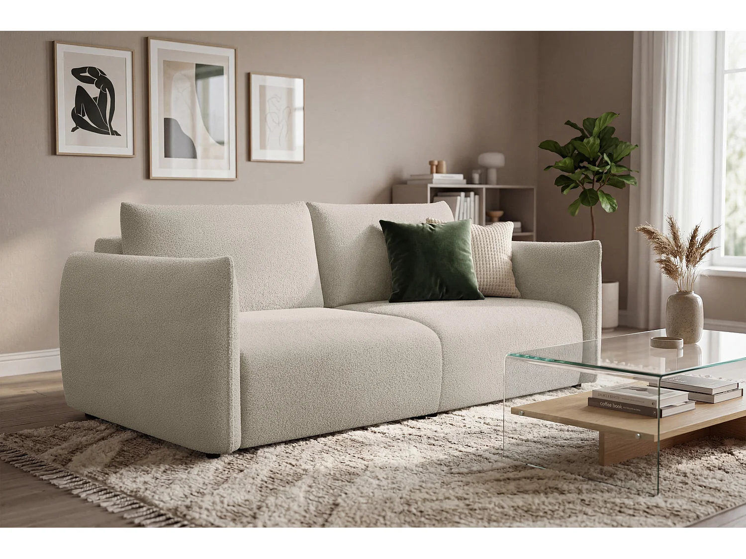 CANAPÉ TAUER 3 places, tissu bouclé beige
