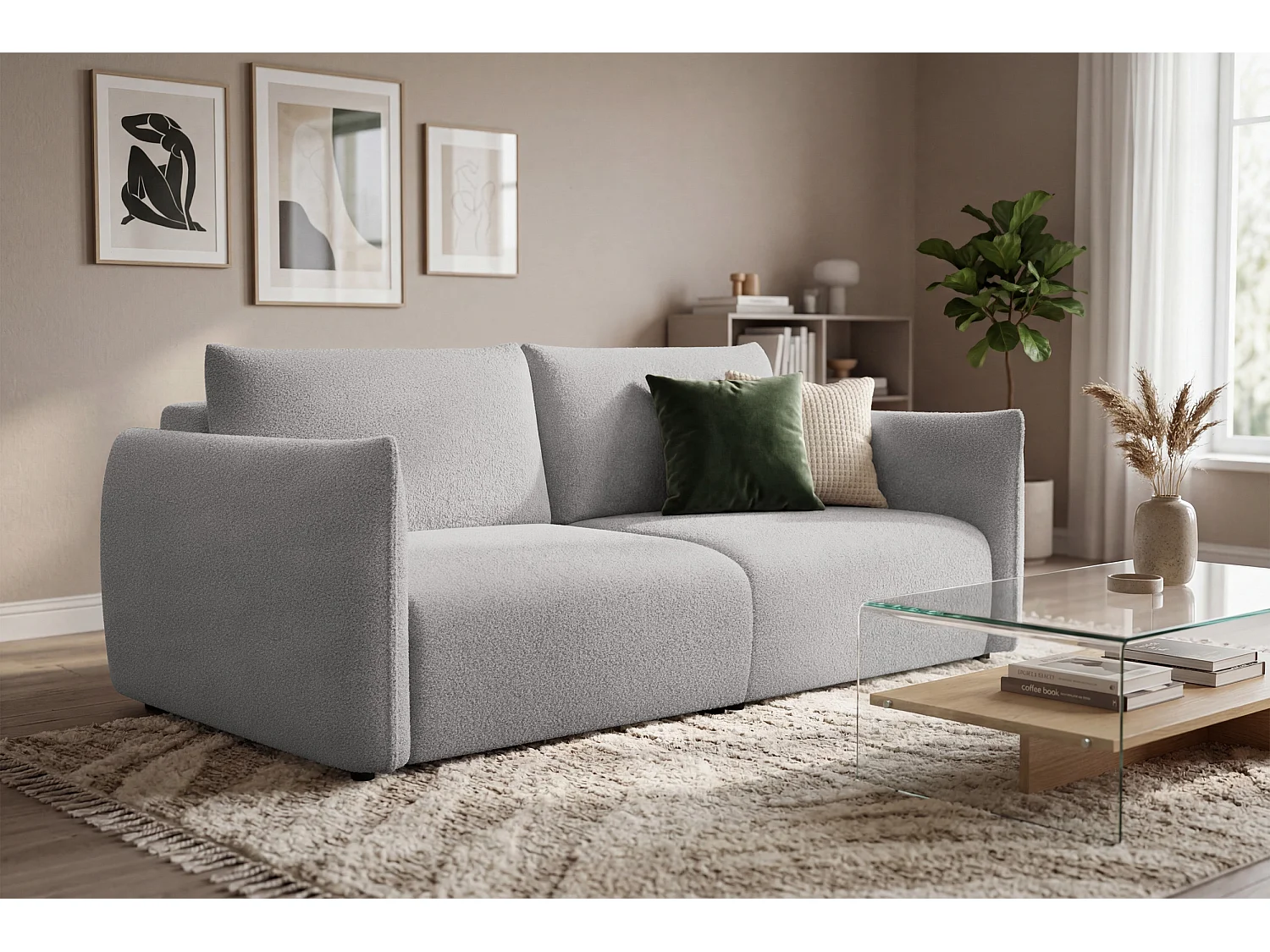 CANAPÉ TAUER 3 places, tissu bouclé gris clair