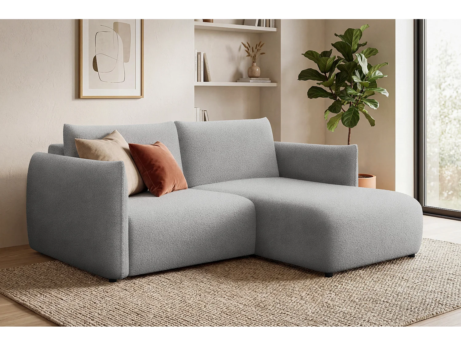 Ecksofa 3-Sitzer rechts TAUER, Bouclé-Stoff hellgrau