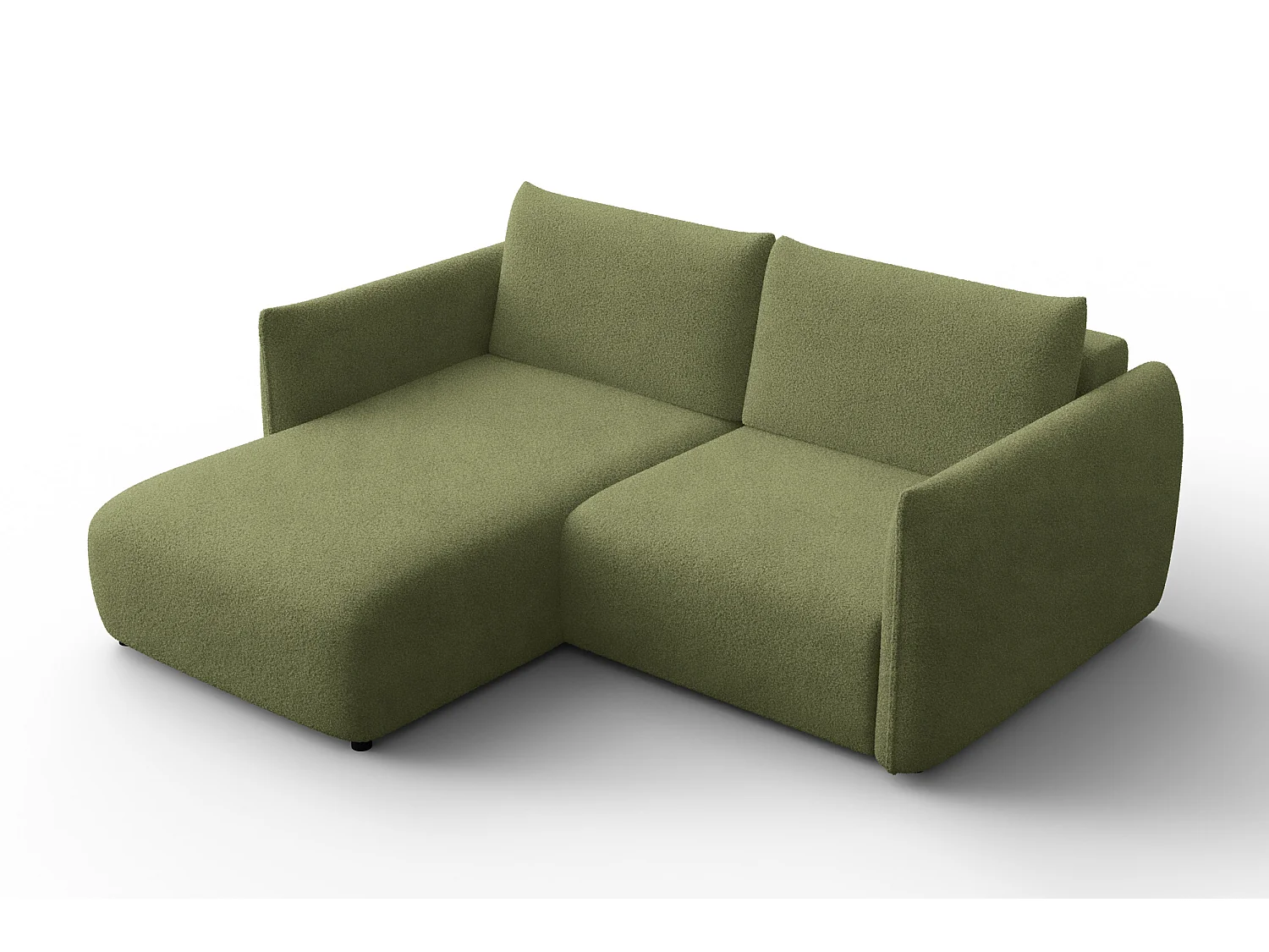 Ecksofa 3-Sitzer links TAUER, Bouclé-Stoff grün
