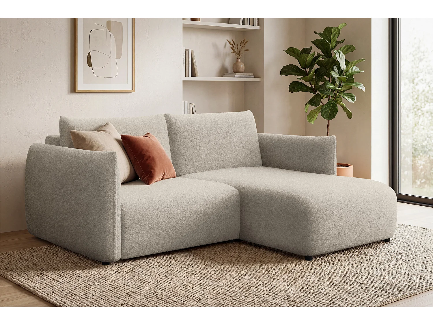 Ecksofa 3-Sitzer rechts TAUER, Bouclé-Stoff beige