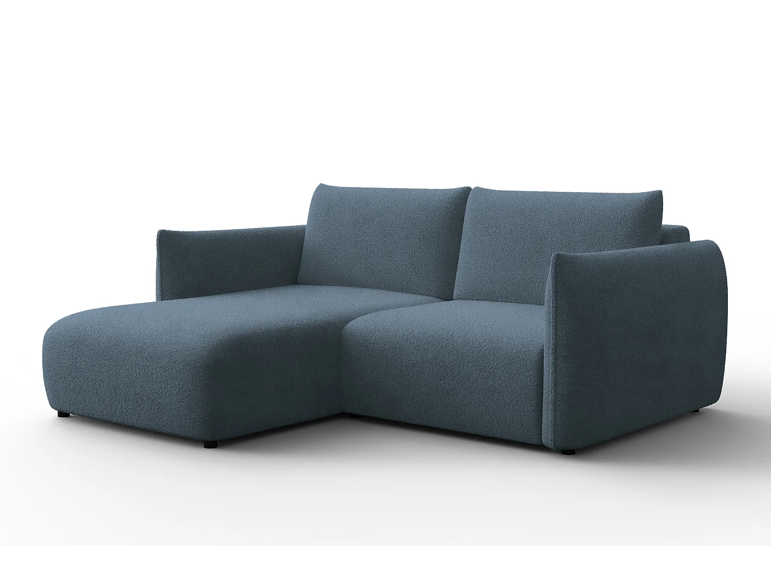 Ecksofa 3-Sitzer links TAUER, Bouclé-Stoff blau