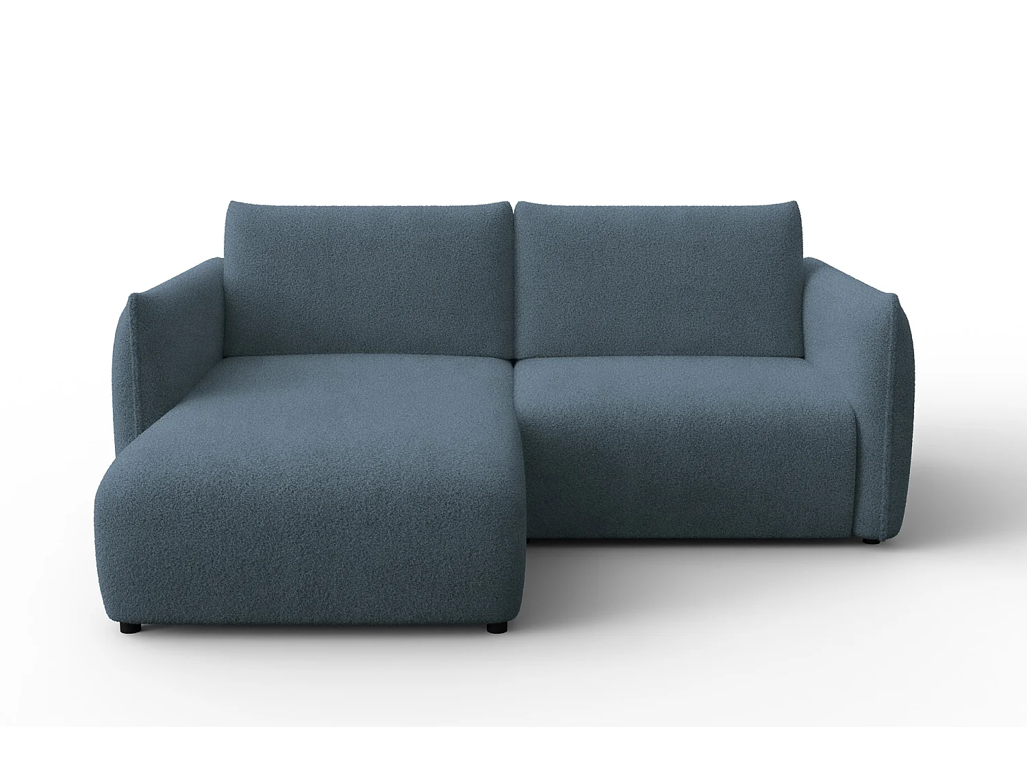 Ecksofa 3-Sitzer links TAUER, Bouclé-Stoff blau