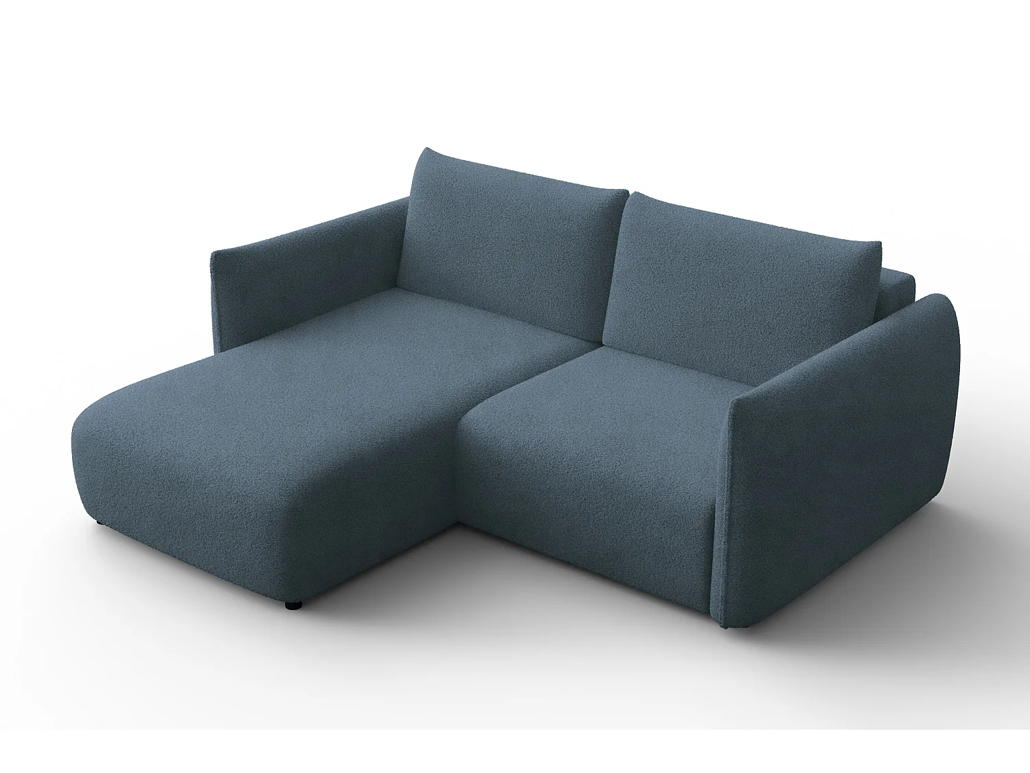 Ecksofa 3-Sitzer links TAUER, Bouclé-Stoff blau