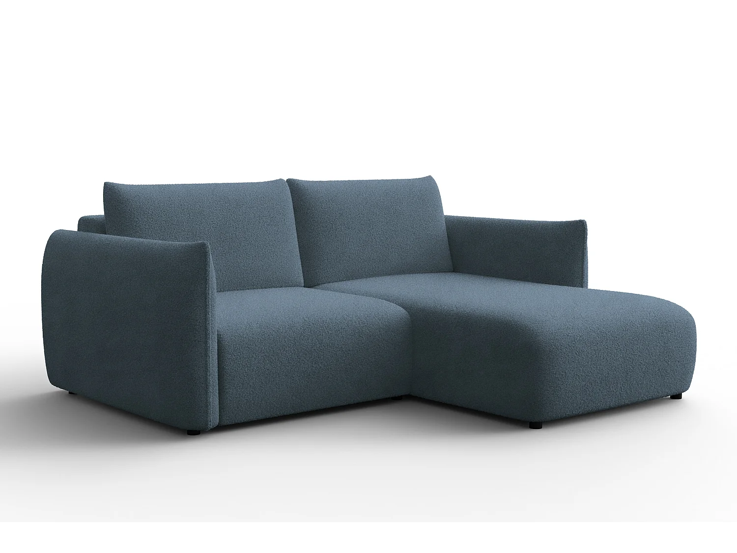 CANAPÉ D'ANGLE TAUER 3 places droit, tissu bouclé bleu