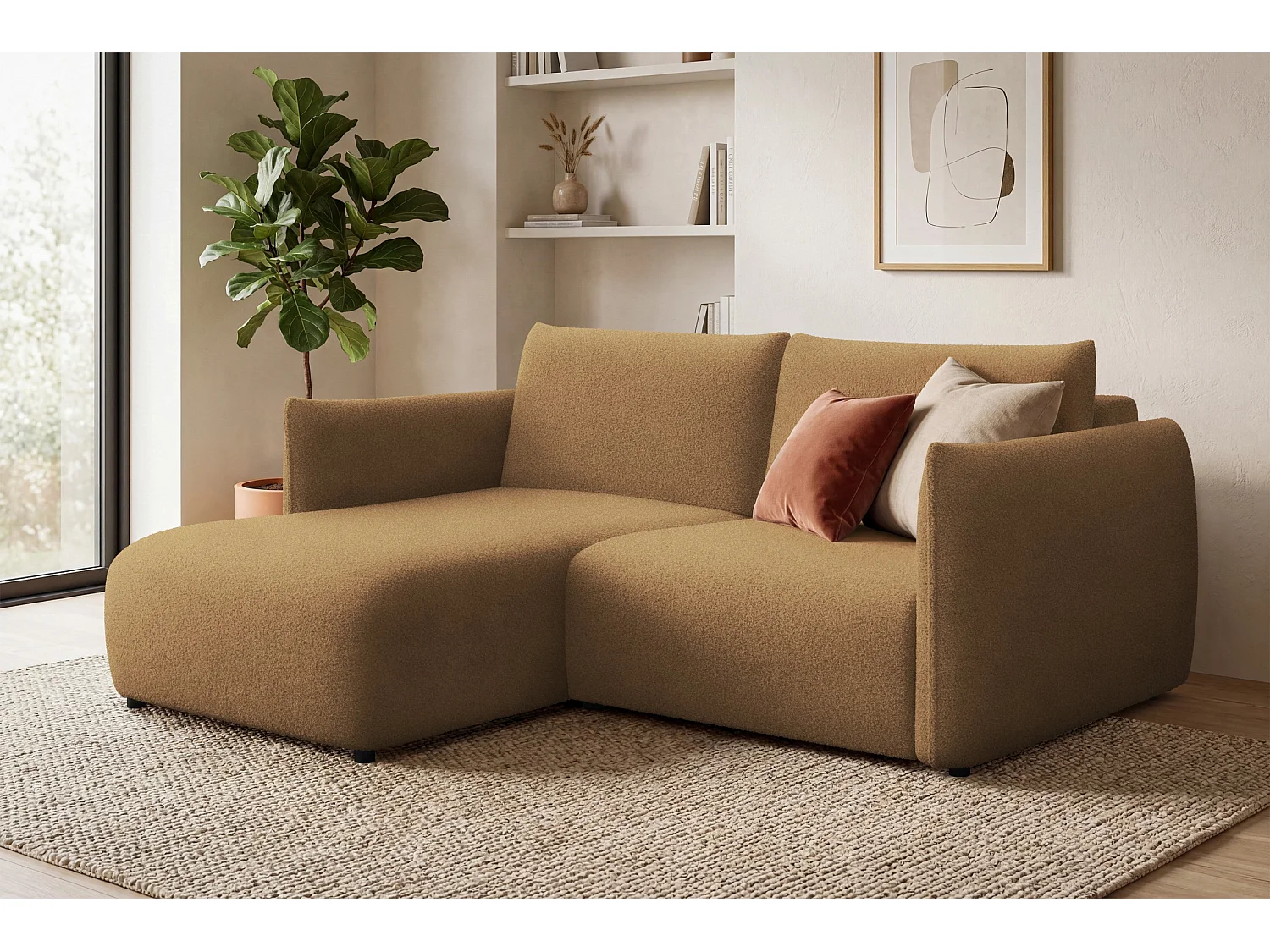 Ecksofa 3-Sitzer links TAUER, Bouclé-Stoff braun