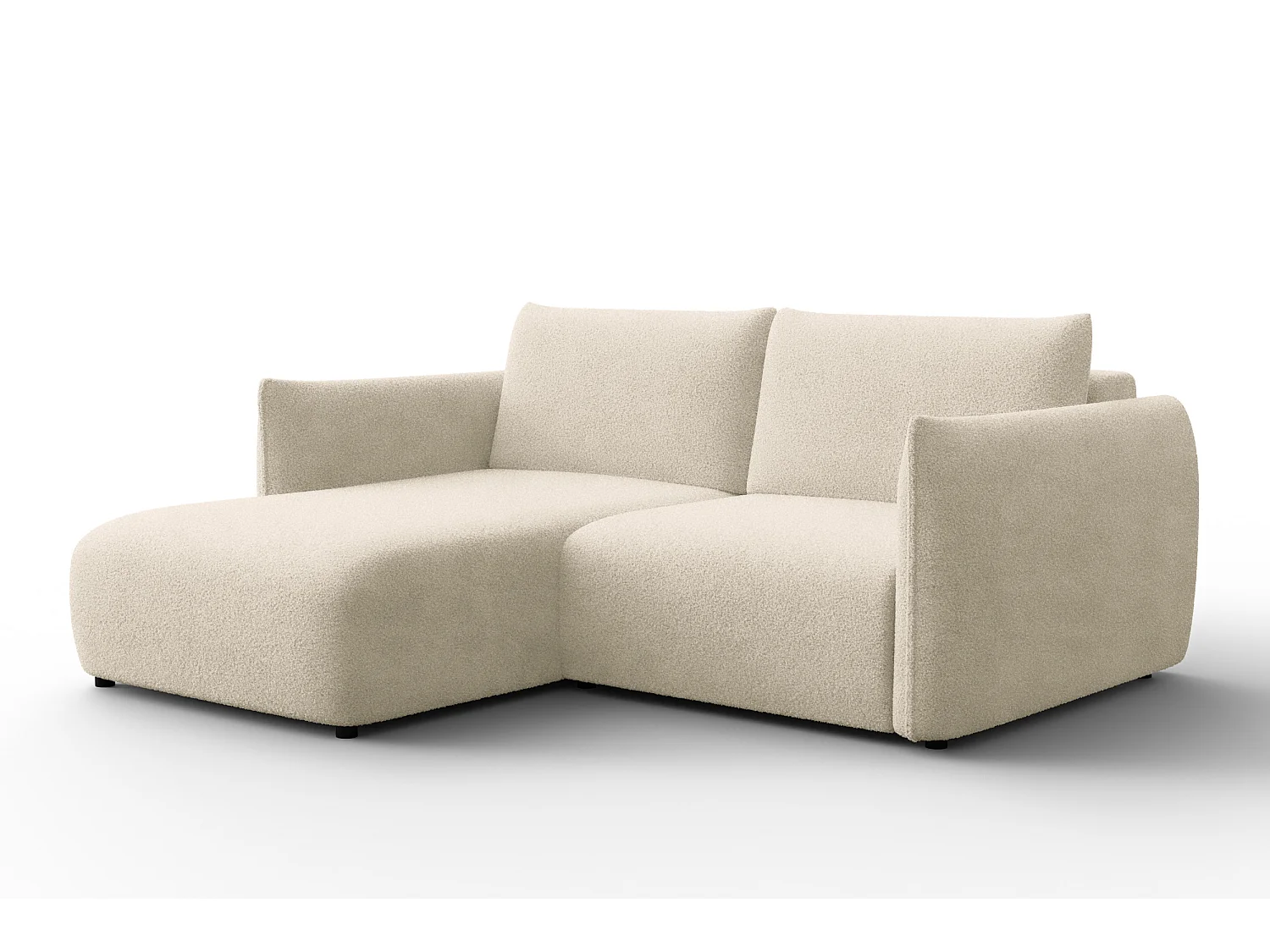 Ecksofa 3-Sitzer links TAUER, Bouclé-Stoff ecru