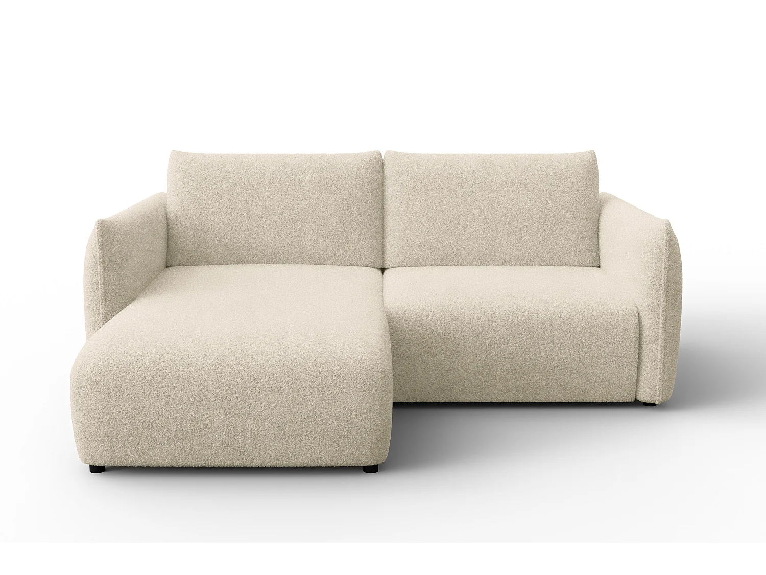 Ecksofa 3-Sitzer links TAUER, Bouclé-Stoff ecru