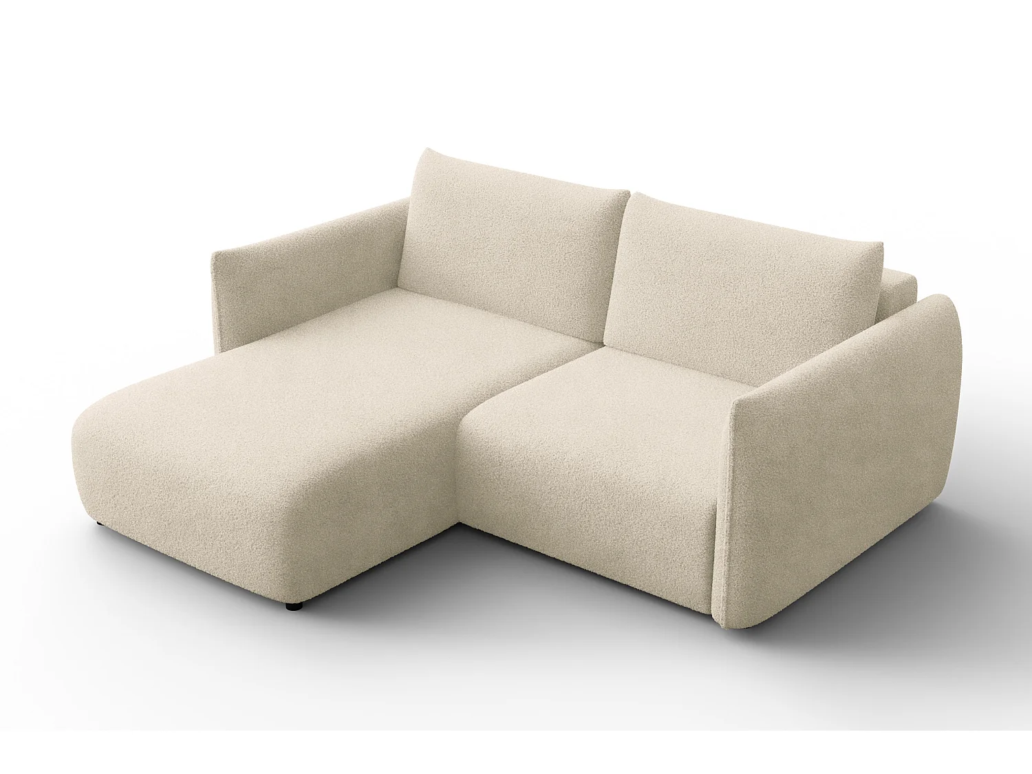Ecksofa 3-Sitzer links TAUER, Bouclé-Stoff ecru