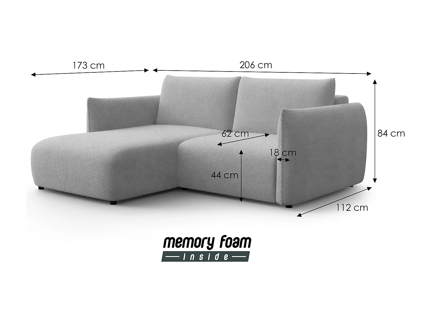 CANAPÉ D'ANGLE TAUER 3 places gauche, tissu bouclé beige