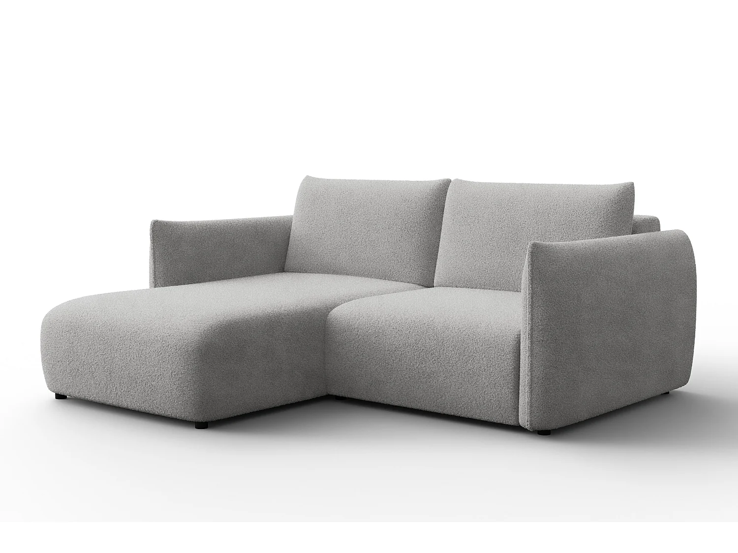 Ecksofa 3-Sitzer links TAUER, Bouclé-Stoff hellgrau