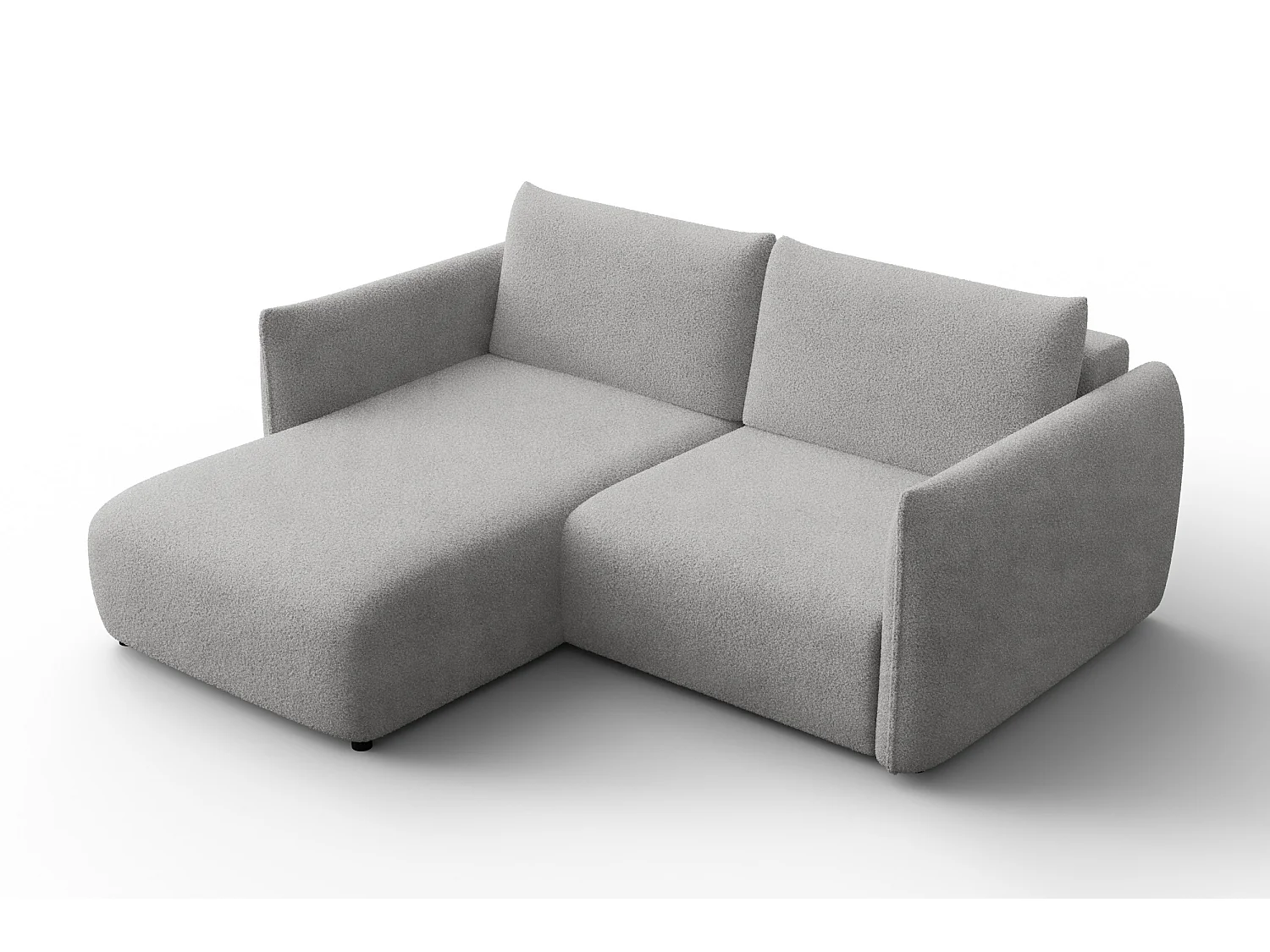 Ecksofa 3-Sitzer links TAUER, Bouclé-Stoff hellgrau