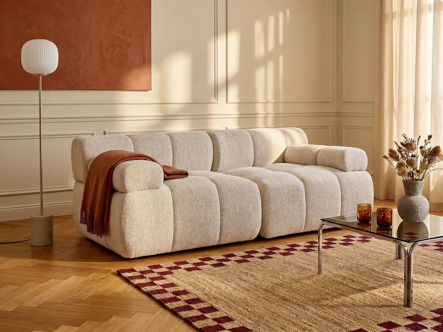 Canapé modulable 2 places en tissu chiné beige FACIVIL