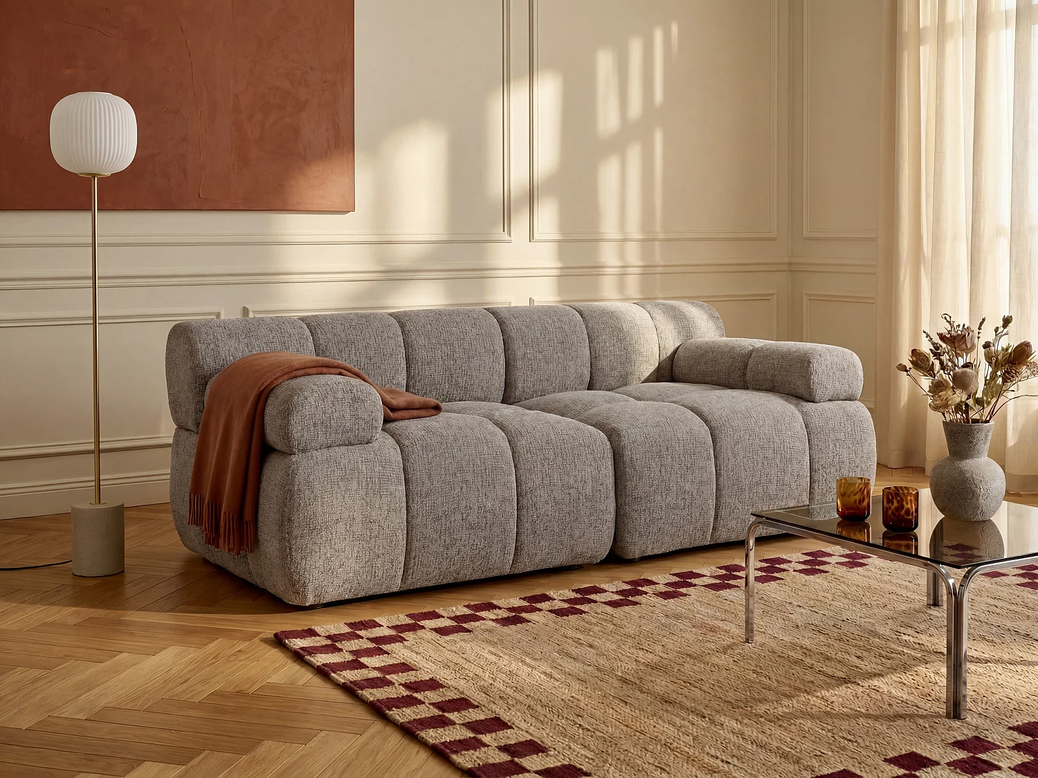 Kanapa modułowa 2-osobowa w Cętkowanym materiale Taupe FACIVIL