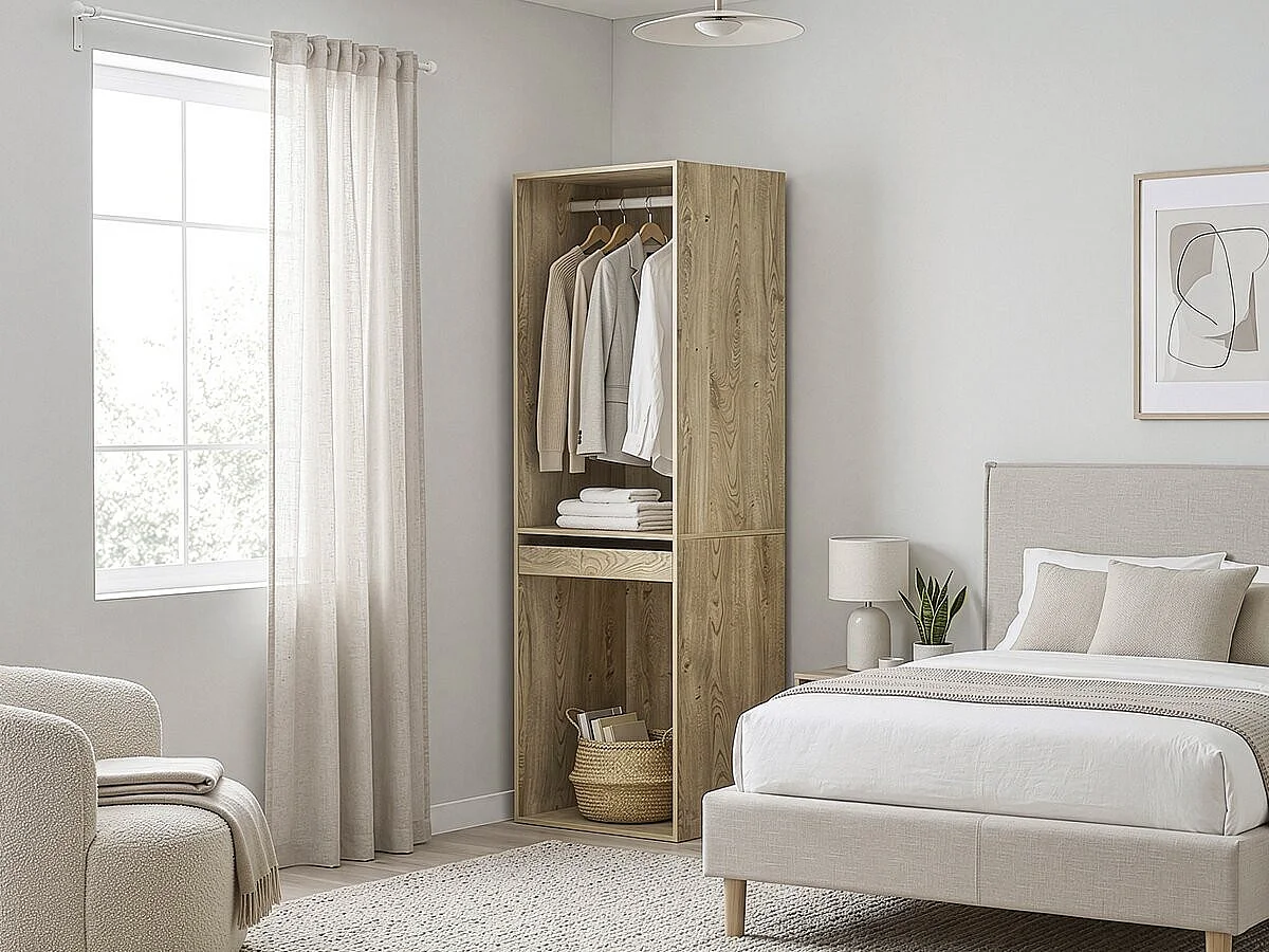 Kledingkast "Opéra" met hangruimte en broekenrek - 60 x 45 x 180 cm - Beige