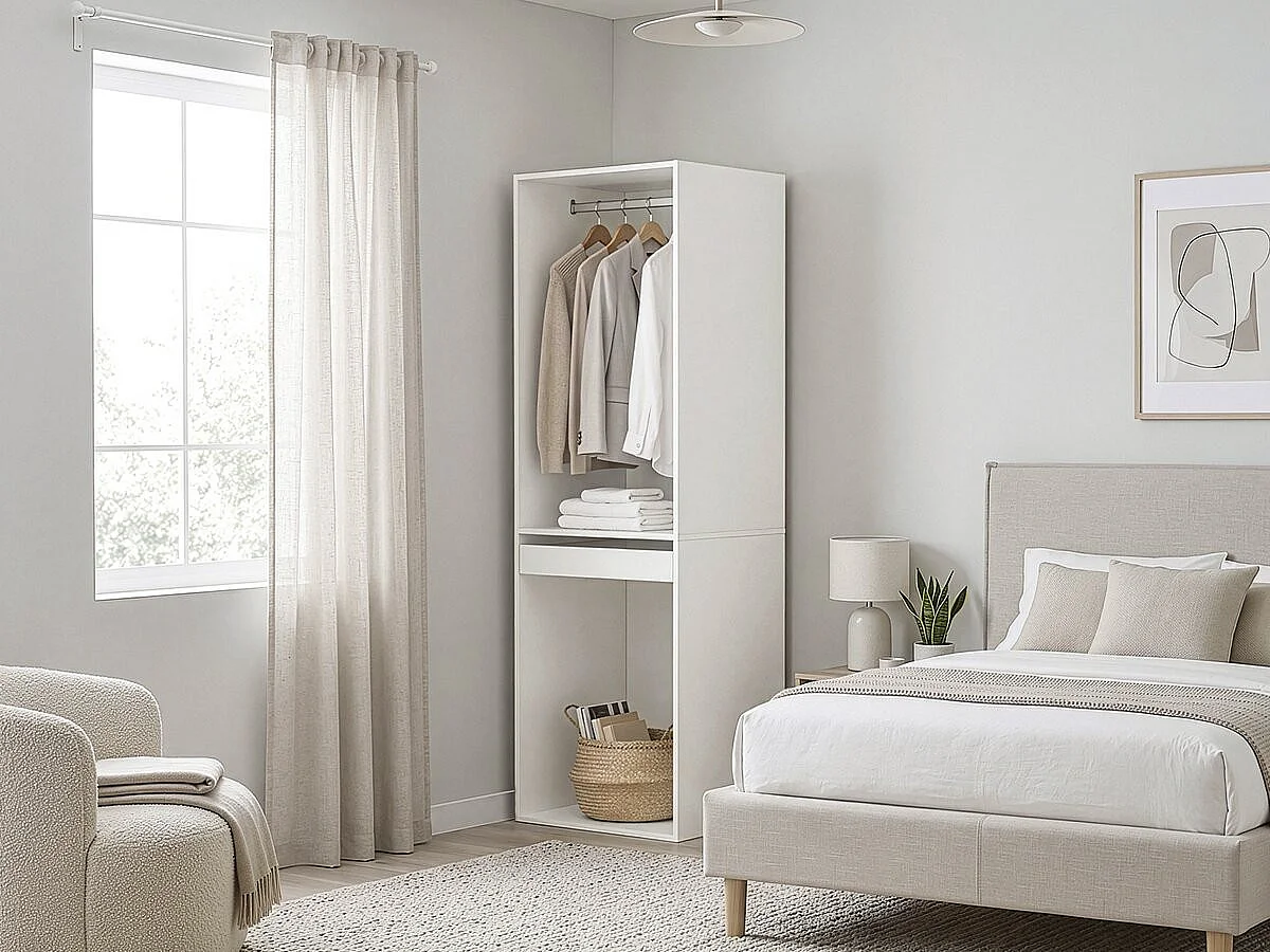 Vertikal Garderob med Byxhållare "Opéra" - Vit 60 x 45 x 180 cm - Robust Konstruktion