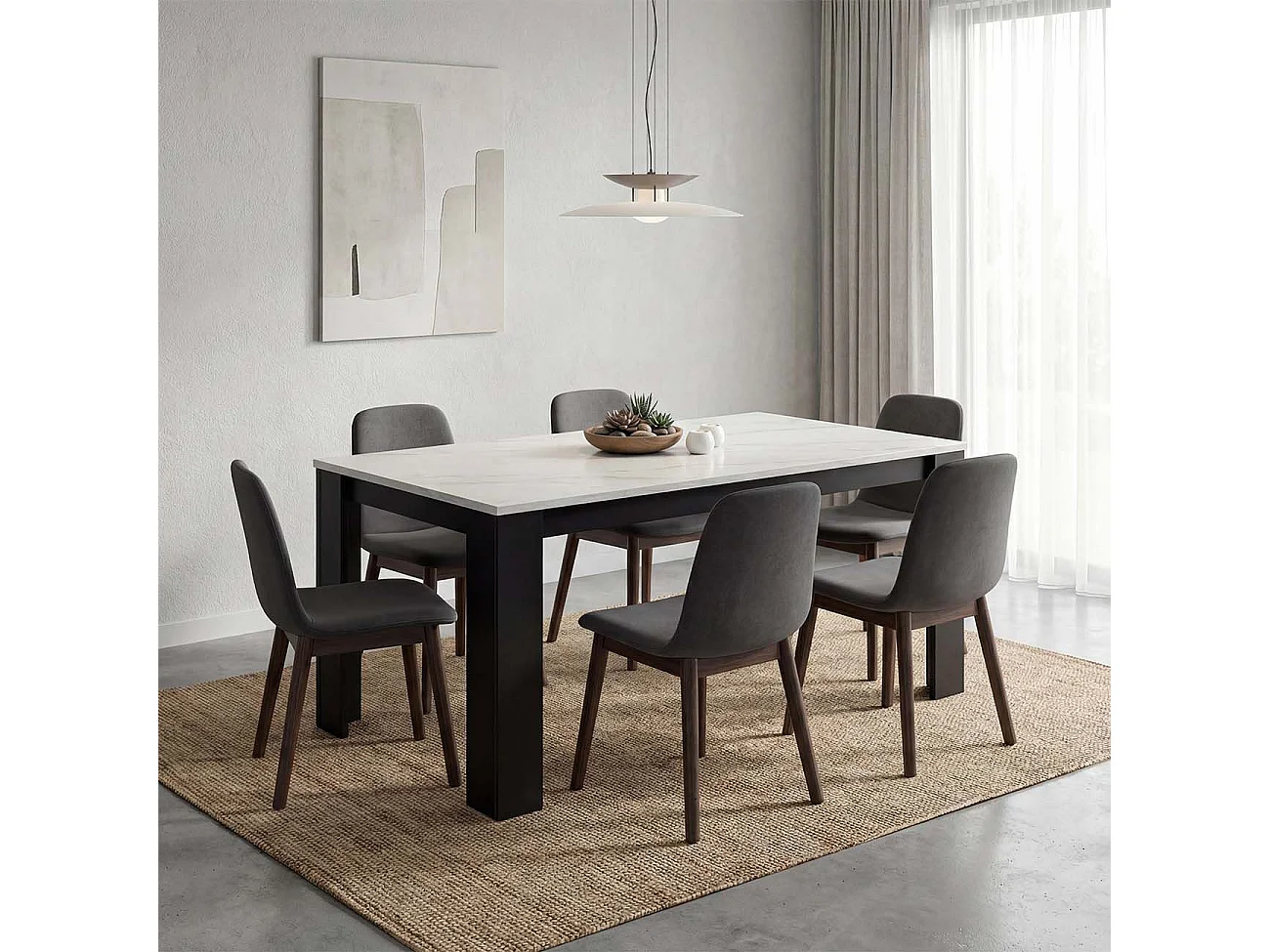 Mesa de jantar Naya Negro Mate - Mármol Blanco