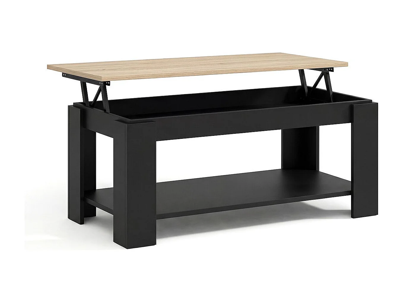 Mesa de centro elevable con almacenaje en negro mate y roble canadian 102x43-54 cm Lya Negro Mate - Roble Canadian