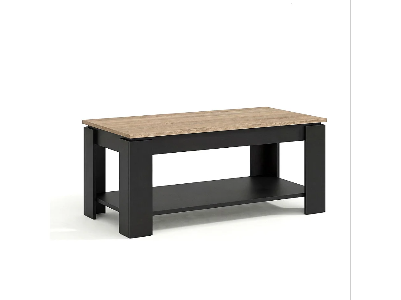 Mesa de centro elevable con almacenaje en negro mate y roble canadian 102x43-54 cm Lya Negro Mate - Roble Canadian