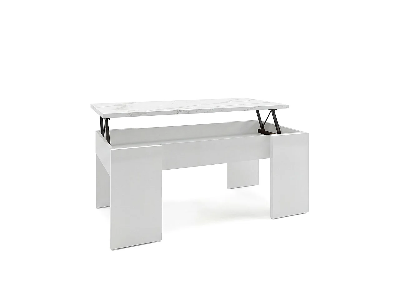 Mesa de centro elevable con almacenaje en blanco artik y efecto mármol blanco mate 100x45-56 cm Vita Blanco Artik (Blanco Mate) - Mármol Blanco Mate