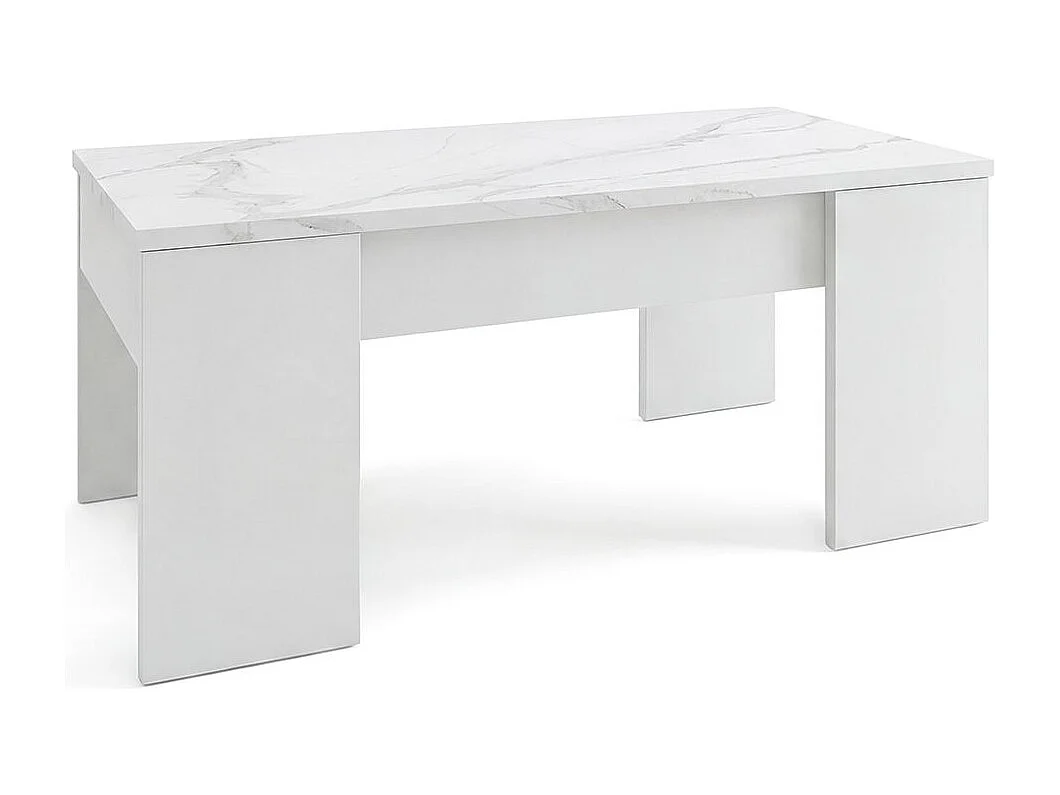 Mesa de centro elevable con almacenaje en blanco artik y efecto mármol blanco mate 100x45-56 cm Vita Blanco Artik (Blanco Mate) - Mármol Blanco Mate