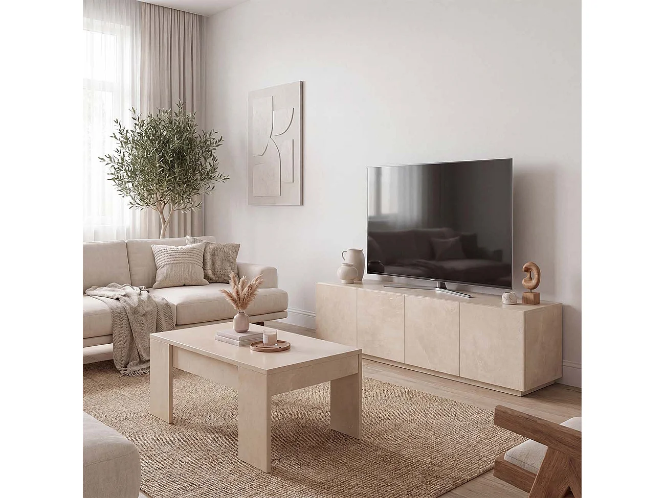 Mesa de centro elevatória Vita Microcemento Beige