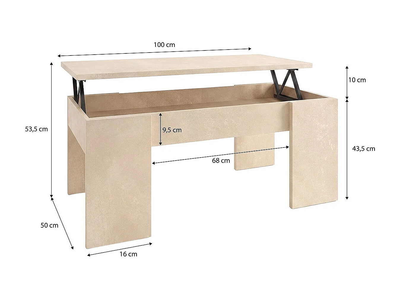 Mesa de centro elevatória Vita Microcemento Beige