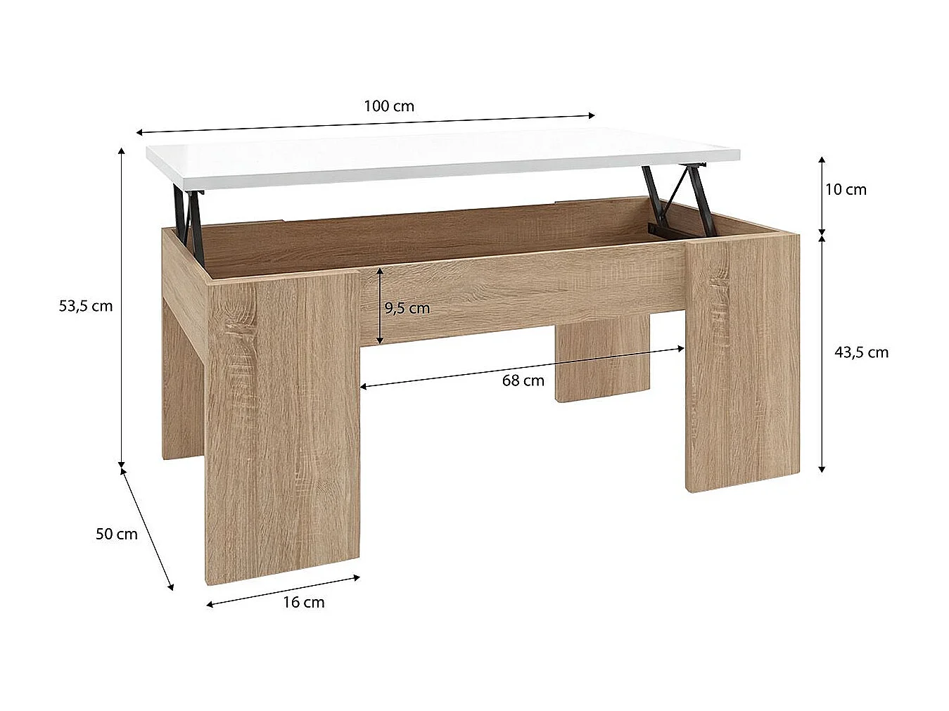 Mesa de centro elevatória Vita Roble Canadian - Blanco Artik (Blanco Mate)