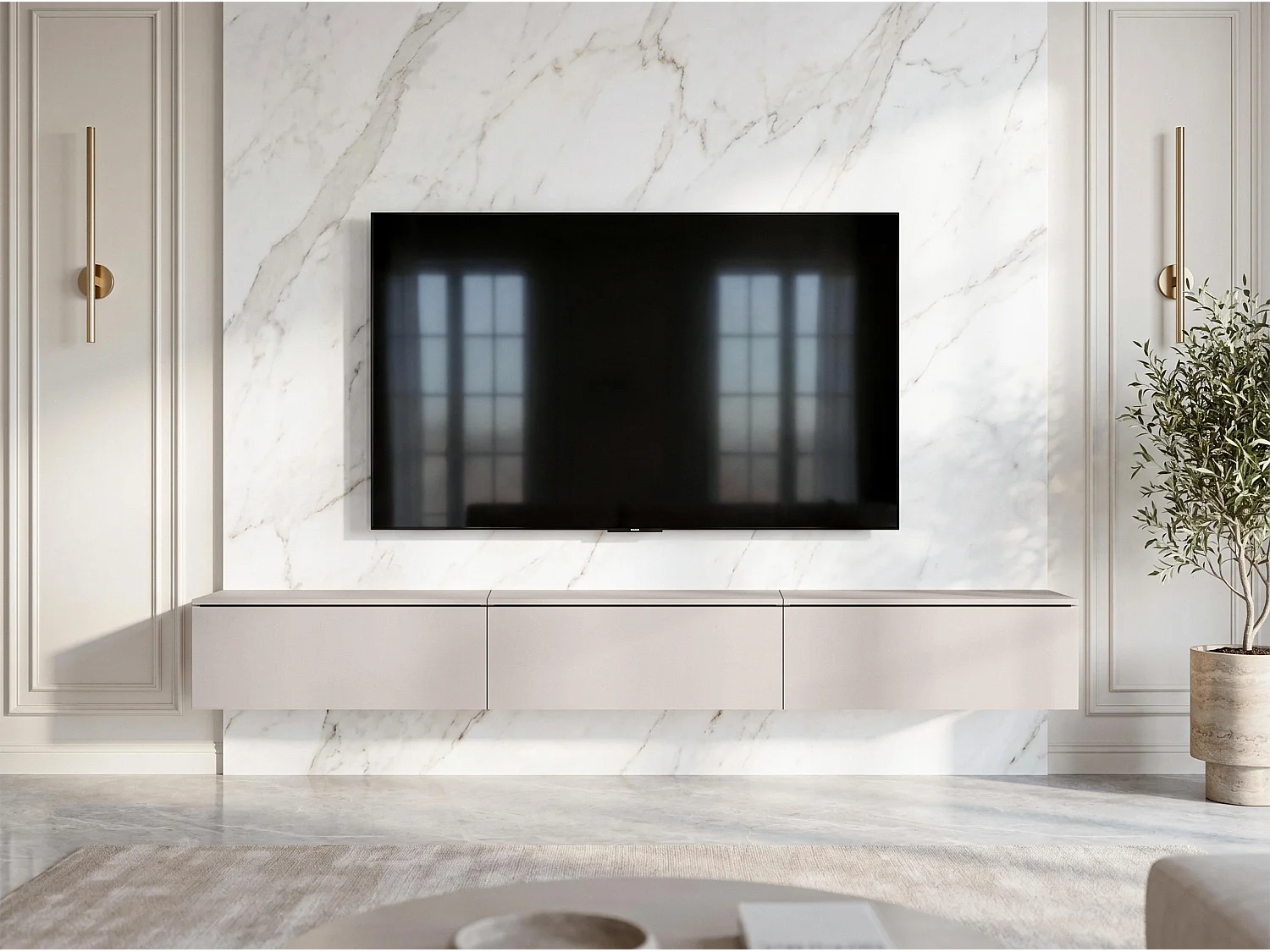 AX LIVING Meuble TV Barvo 3x100 cm Beige Cachemire Suspendu