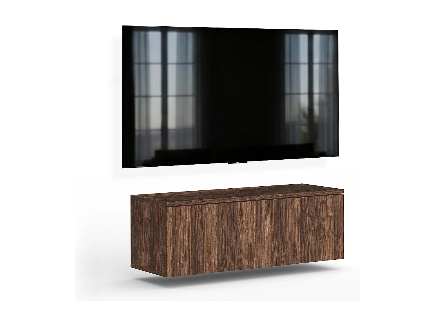AX LIVING Meuble TV Barvo 100 cm Marron Foncé Noyer Warmia Suspendu