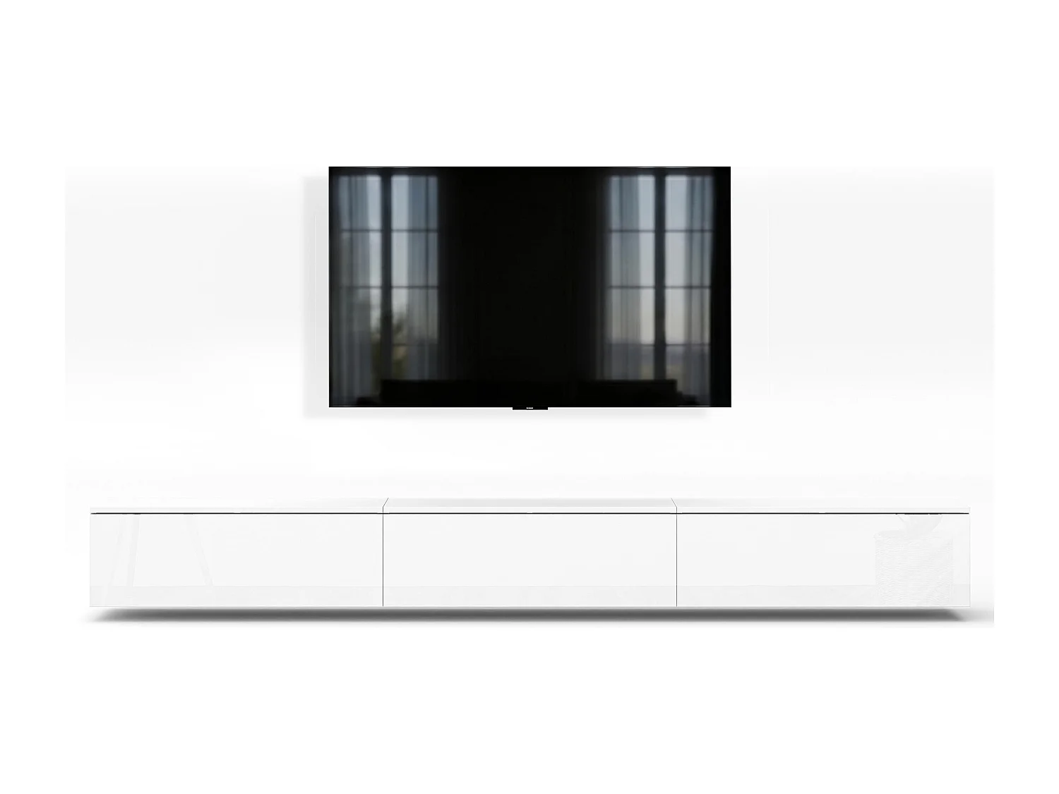 AX LIVING Meuble TV Barvo 3x100 cm Blanc Mat/Brillant Suspendu