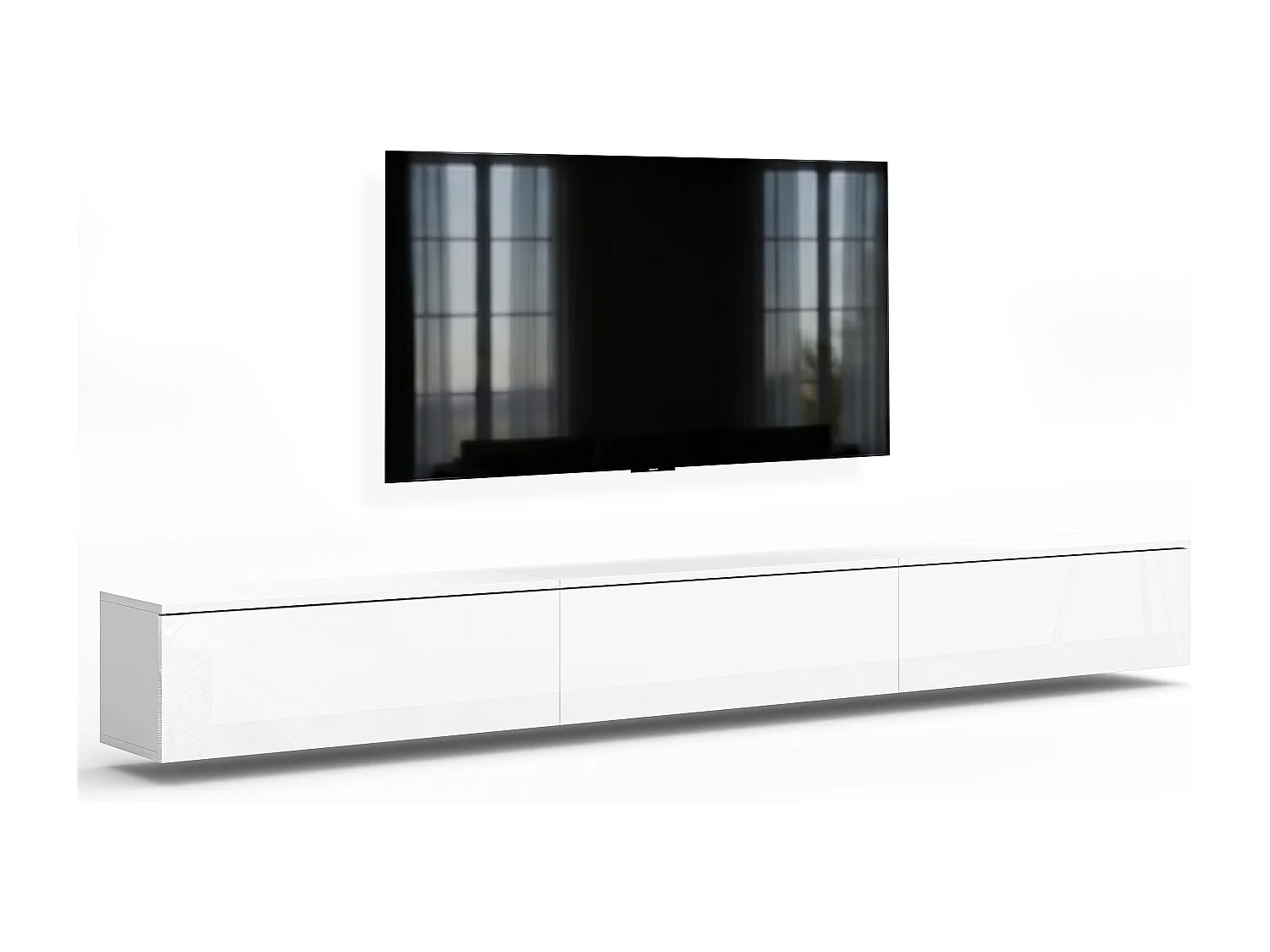 AX LIVING Meuble TV Barvo 3x100 cm Blanc Mat/Brillant Suspendu