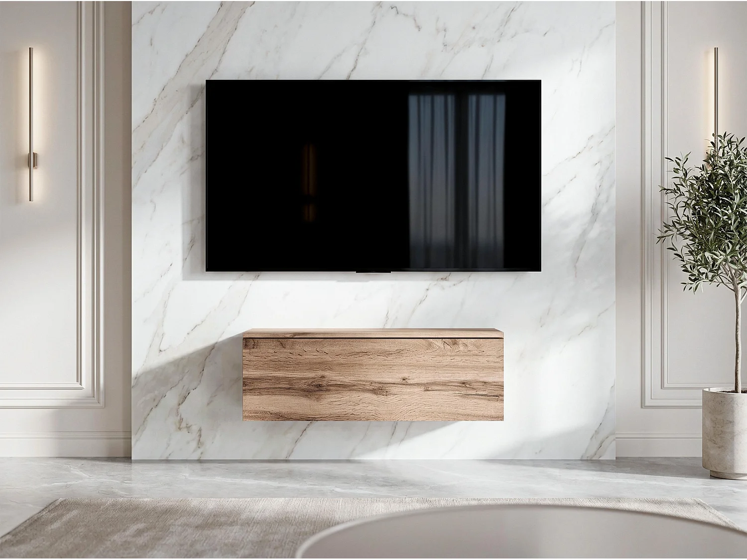 AX LIVING Meuble TV Barvo 100 cm Marron Chêne Wotan Suspendu