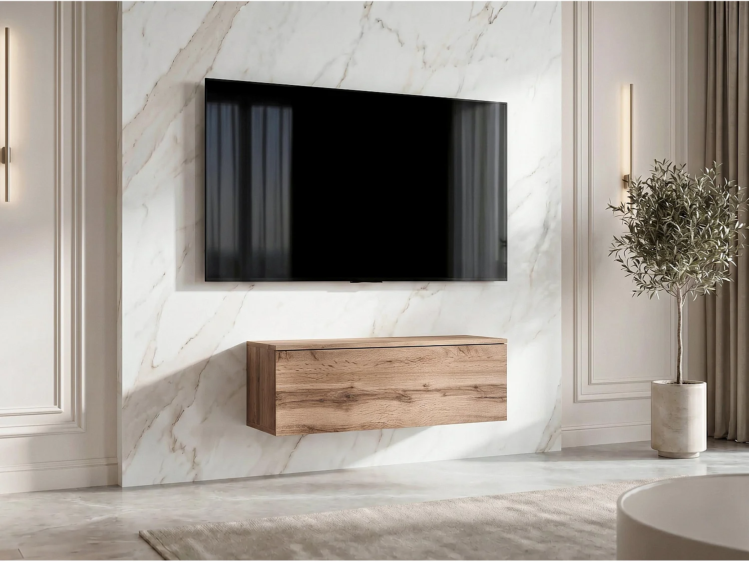 AX LIVING Meuble TV Barvo 100 cm Marron Chêne Wotan Suspendu