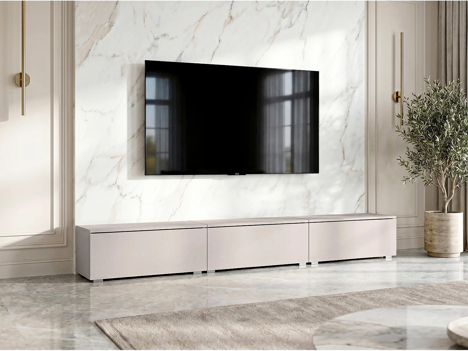 AX LIVING Meuble TV Barvo 3x100 cm Beige Cachemire Sur Pieds