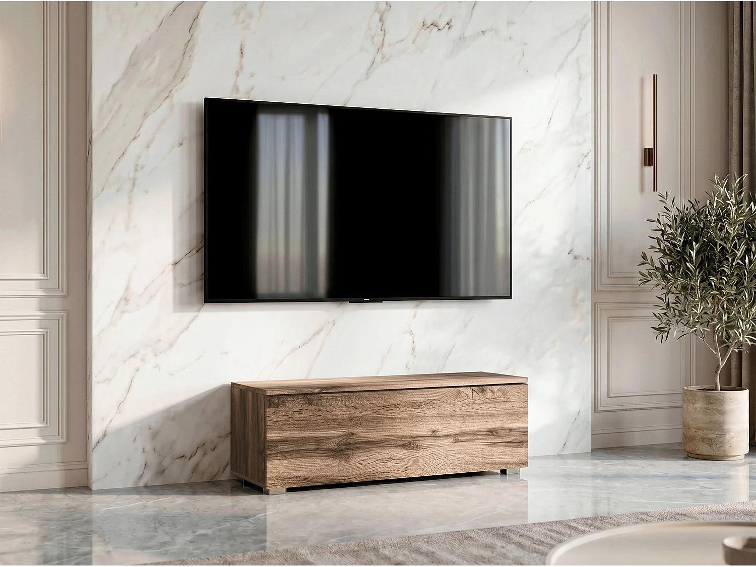 AX LIVING Meuble TV Barvo 100 cm Marron Chêne Wotan Sur Pieds