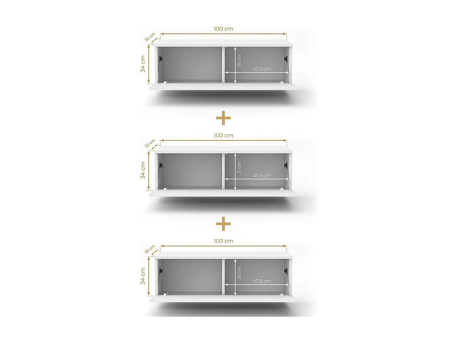 AX LIVING Meuble TV Barvo 3x100 cm Marron Foncé Noyer Warmia Suspendu
