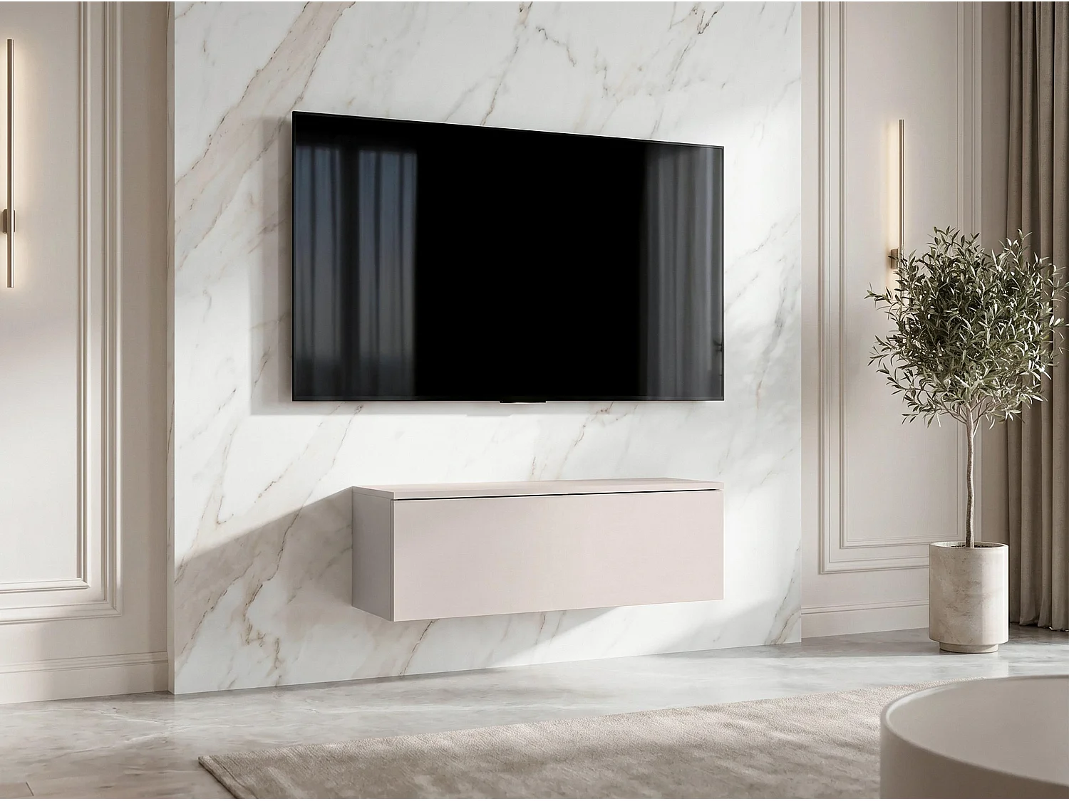 AX LIVING Meuble TV Barvo 100 cm Beige Cachemire Suspendu